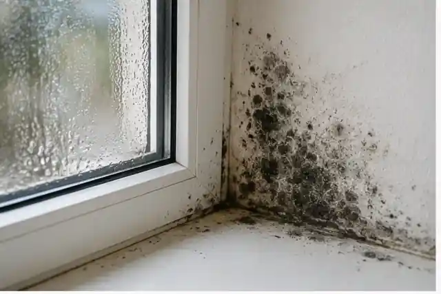 Condensation and black mould around a window reveal