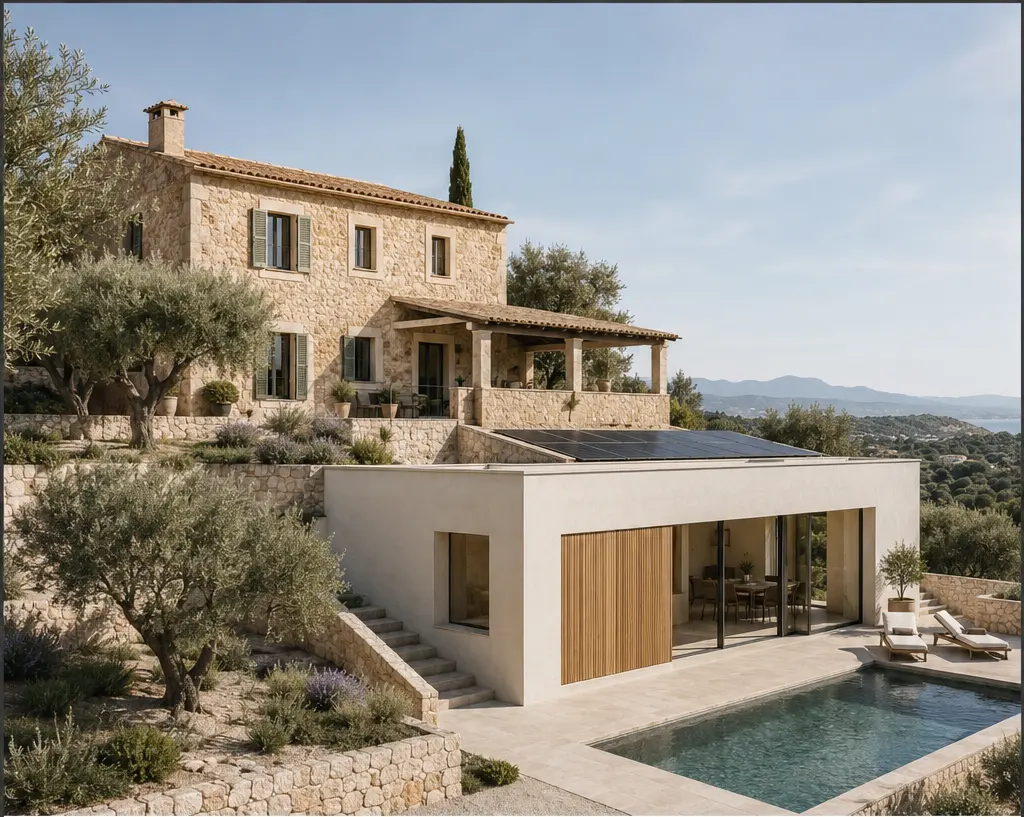 Mallorcan finca with a contemporary rendered extension